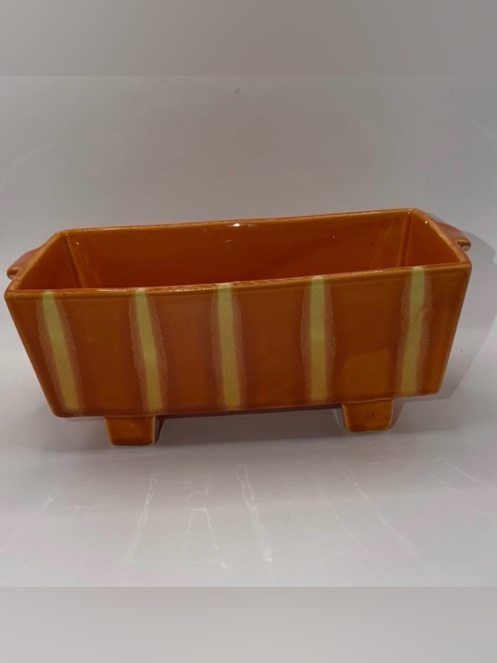 Vintage Hull Pottery Persimmon Continental Footed Planner - Striped